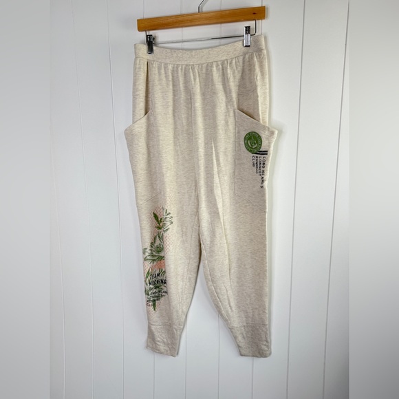 Anthropologie Daily Practice Relaxed Jogger Beige with Green Graphic Print S - Picture 3 of 15